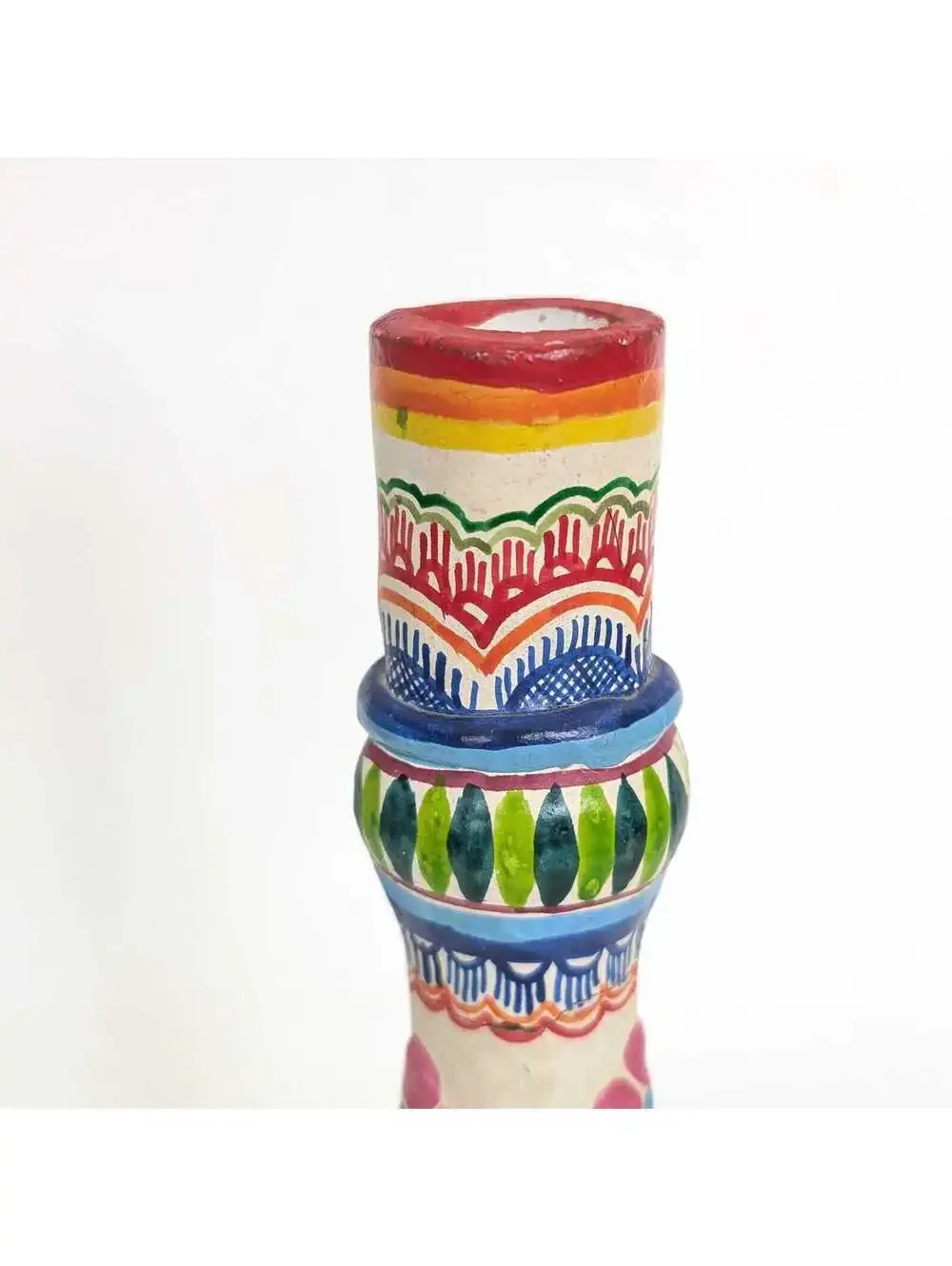 Vintage Mexican Hand-Painted Folk Art Ceramic Candlestick -